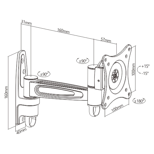 LCD-142 Single Monitor Wall Mount tilting & Swivel Wall Bracket Mount Vesa 75mm/100mm For most 13''-27' LED, LCD flat panel TVs; up to 15kg