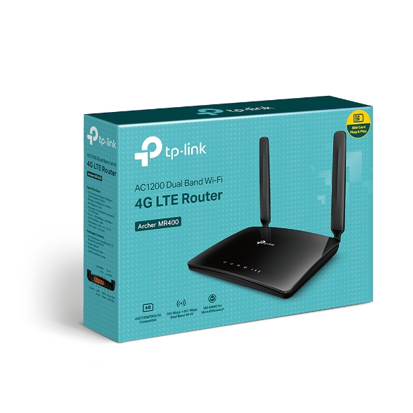 ARCHER MR400 APAC TP-Link Archer MR400 AC1200 APAC Version 150Mbps Wireless Dual Band Router 4G LTE Router 300Mbps/867Mbps 3x100Mbps LAN, B5/B28 T1 Carrier Compatible