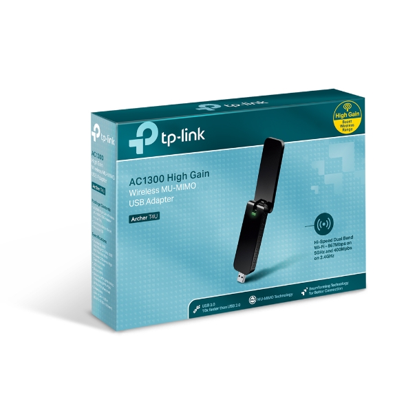 Archer T4U TP-Link  AC1300 Wireless Dual Band USB Adapter 2.4GHz (400Mbps) 5GHz (867Mbps) 1xUSB3 802.11ac Omni Directional Antenna WPS button USB Ext C
