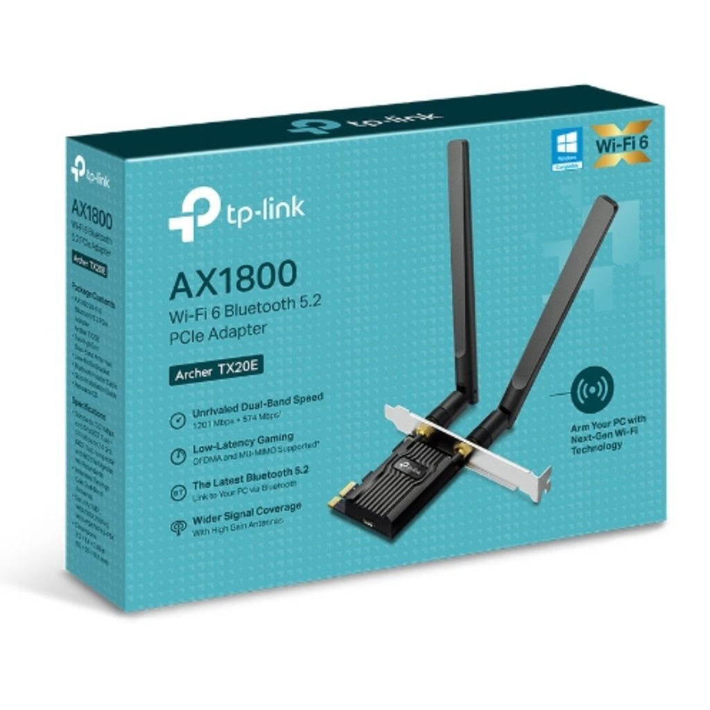 Archer TX20E TP-Link  AX1800 Wi-Fi 6 Bluetooth 5.2 PCIe Adapter, 1201Mbps@5GHz, 574Mbps@2.4GHz