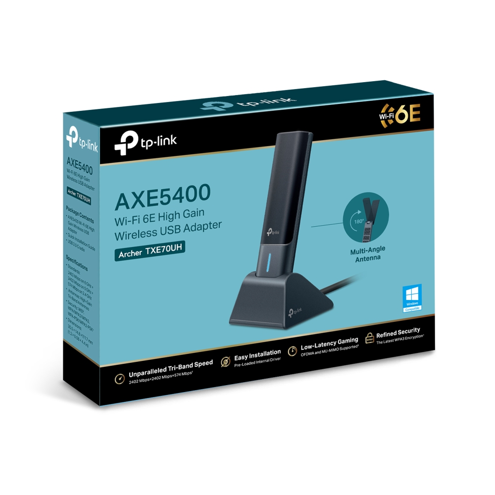 Archer TXE70UH TP-Link  AXE5400 Wi-Fi 6E High Gain Wireless USB Adapter, WiFi 6E, Speeds up to 2402Mbps@6GHz, 2402Mbps@5GHz, 574Mbps@2.4GHz