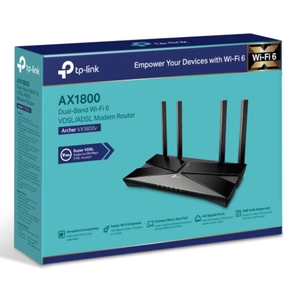 Archer VX1800v TP-Link  AX1800 Dual-Band Wi-Fi 6 VDSL/ADSL Modem Router