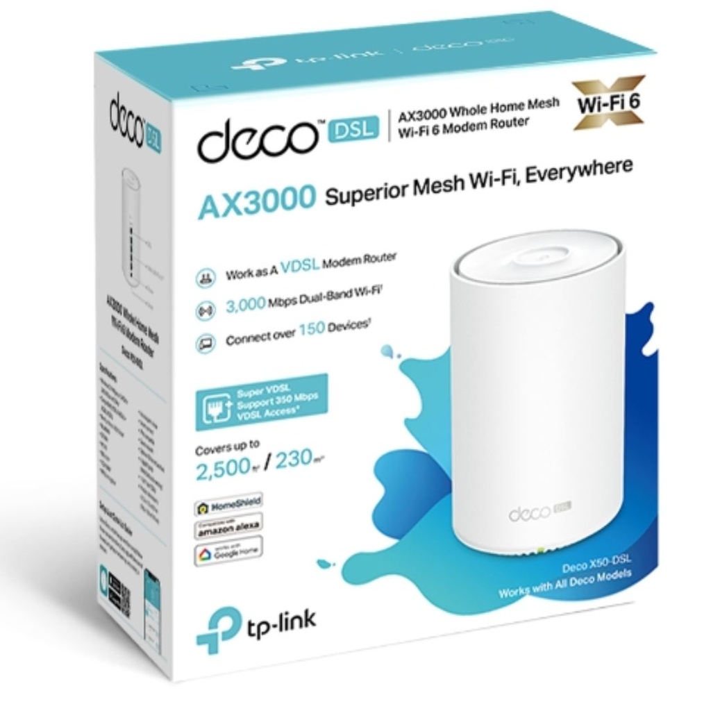 Deco X50-DSL(1-pack) TP-Link  AX3000 VDSL Whole Home Mesh WiFi 6 Router