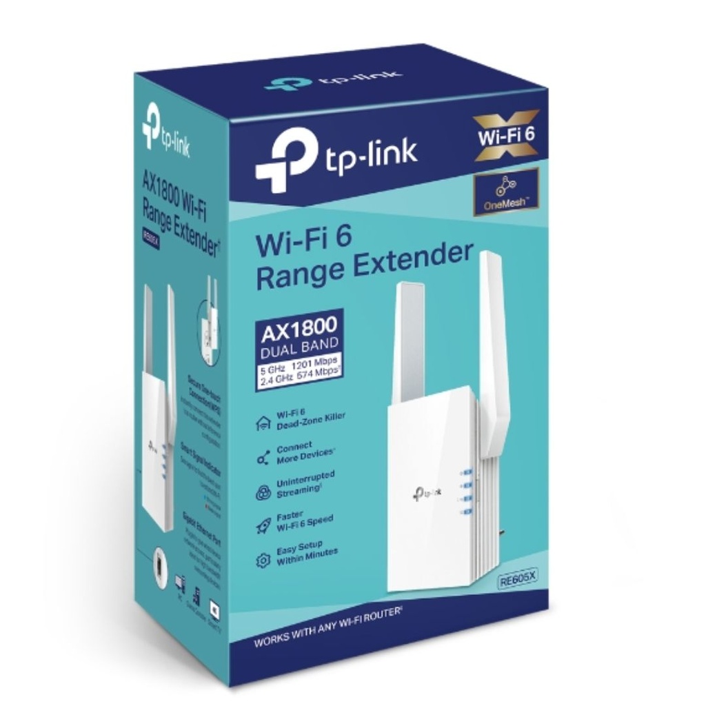 RE605X TP-Link  AX1800 Wi-Fi Range Extender 574Mbps@2.4GHz 1201Mbps@5GHz  1x1GBps WPS 2xAntenna 2x2 MI-MIMO Dual Band Access Point