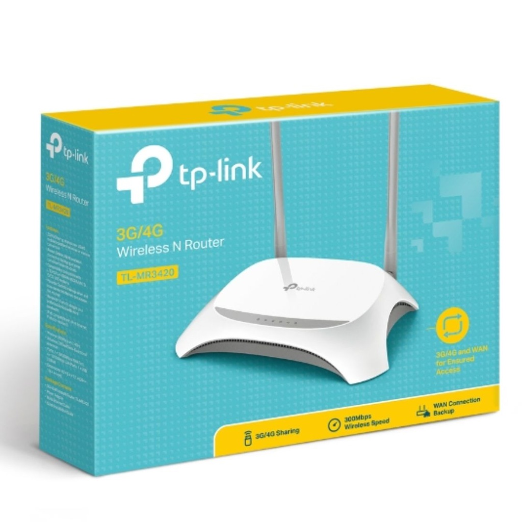 TL-MR3420 TP-Link  3G/4G Wireless N Router 2.4GHz (300Mbps) 802.11bgn 4x100Mbps LAN 1x100Mbps WAN 1xUSB 2x5dBi Antenna ~TL-MR3220 (EOL)