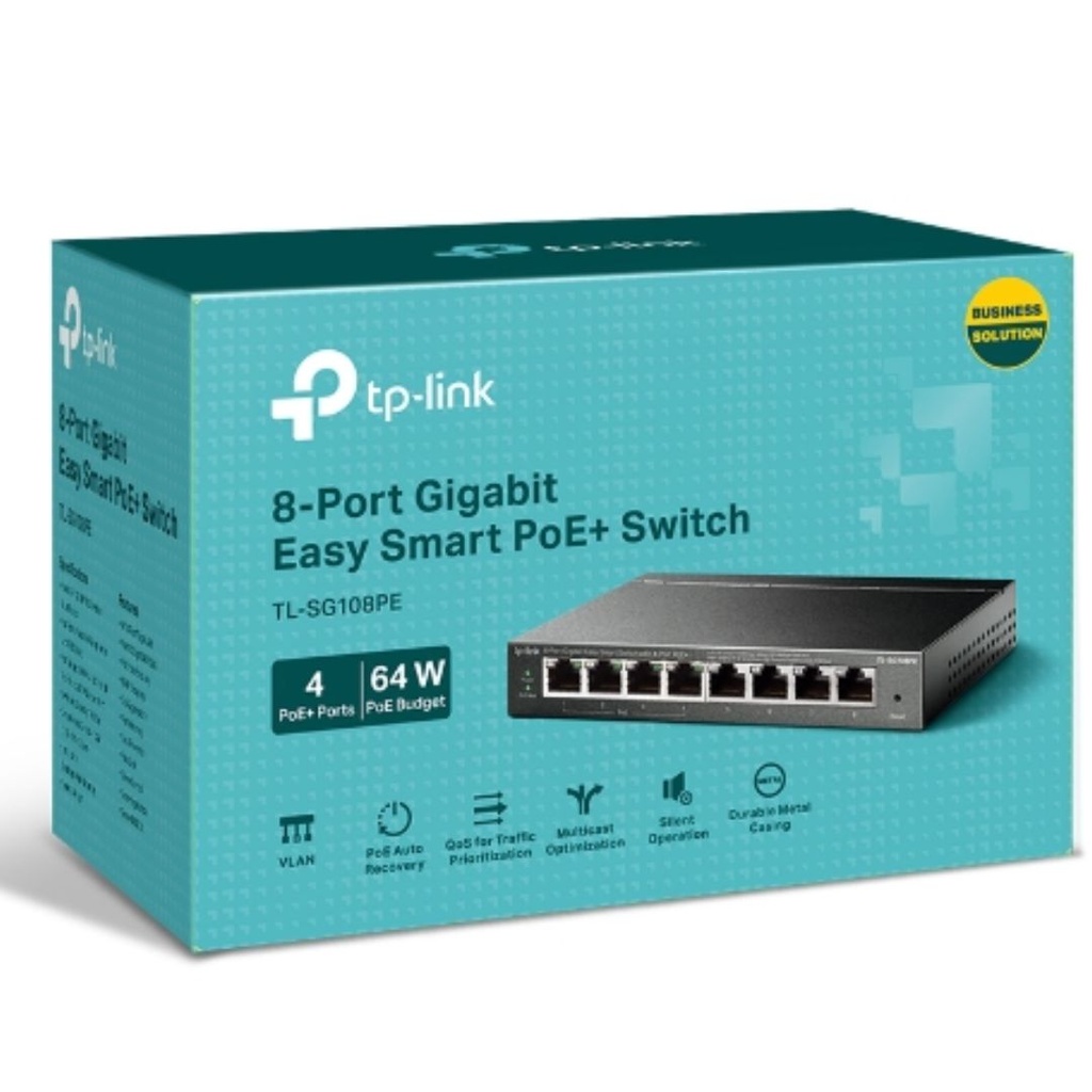 TL-SG108PE TP-Link  8-Port Gigabit Easy Smart Switch with 4-Port PoE, 55W IEEE 802.3af, Fanless, VLAN Features
