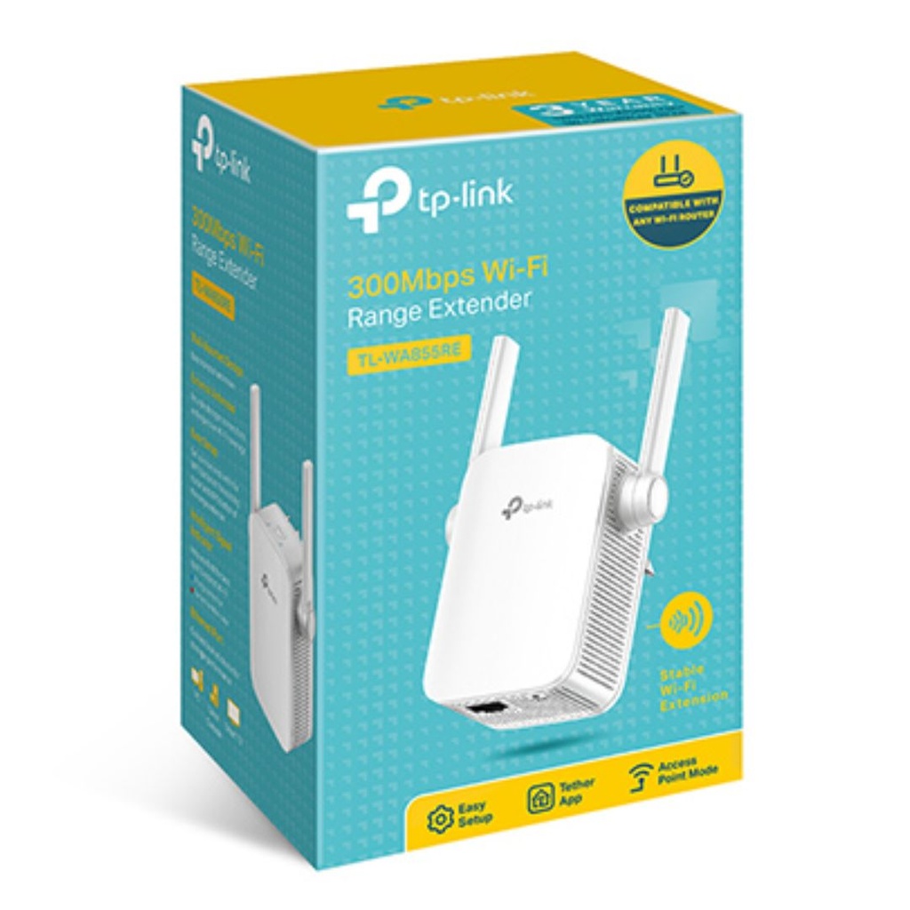 TL-WA855RE TP-Link  N300 300Mbps Wi-Fi Range Extender Repeater Access Point 1Gpbs LAN 802.11bgn 2xExternal Antennas Mini Size MIMO Tech Tether App