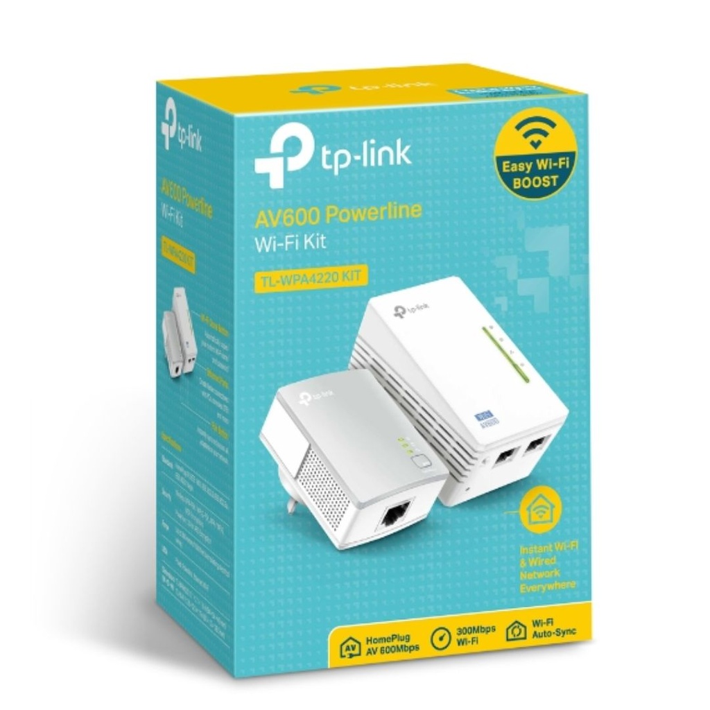 TL-WPA4220 KIT TP-Link  300Mbps AV600 Wi-Fi Powerline Extender Starter Kit 600Mbps HomePlug AV 300Mbps Wireless 2x100Mbps LAN 2.4GHz 802.11bgn 300m ran