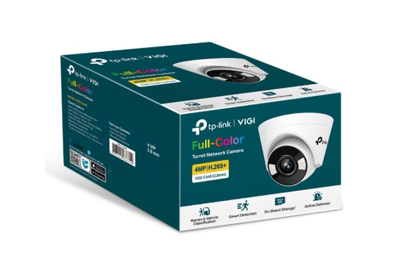 VIGI C450(4mm) TP-Link VIGI 5MP C450(4mm)  Full-Colour Turret Network Camera, 4mm Lens, Two-Way Audio, Corridor Mode, Smart Detection 3YW
