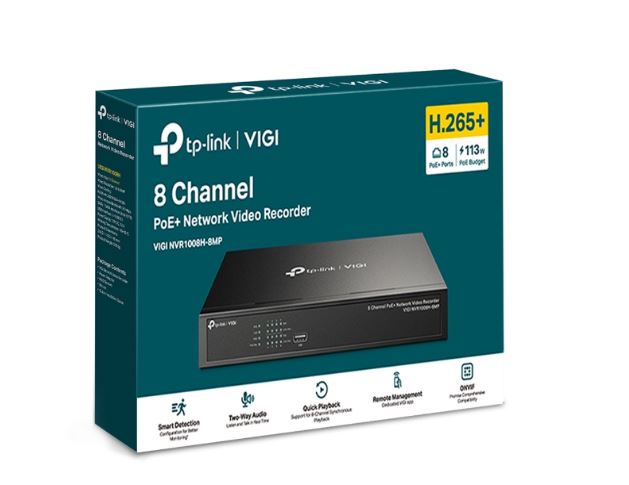 VIGI NVR1008H-8MP TP-Link  8 Channel PoE+ Network Video Recorder, 113W PoE Budget, H.265+, 4K Video Output & 16MP Decoding Capacity (HDD Not Included)