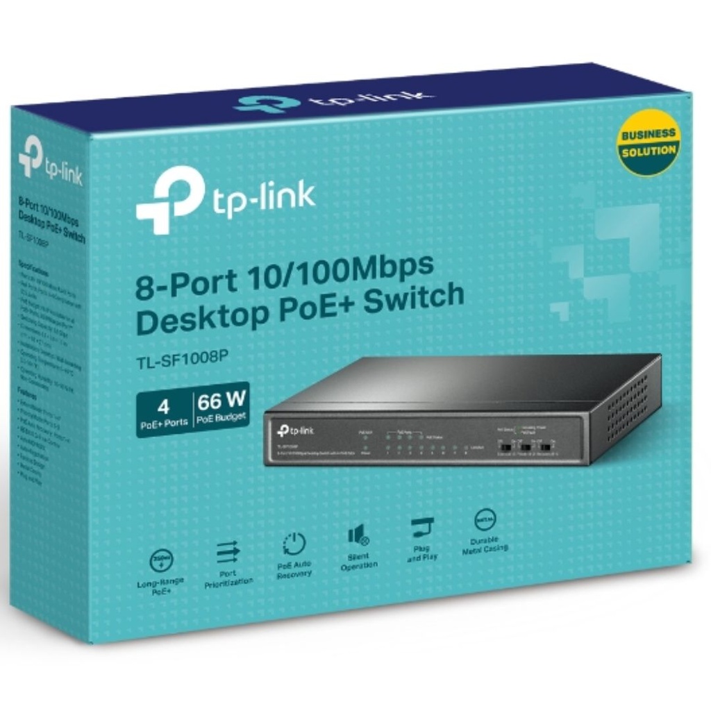 6935364021665 TP-Link TL-SF1008P 8-Port 10/100Mbps Desktop Unmanaged Switch 4-Port PoE 57W IEEE 802.3af, Fanless
