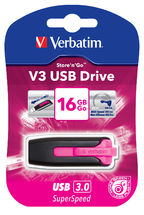 23942491781 Verbatim 16GB V3 USB3.0 Pink Store'n'Go V3; Rectractable USB Storage Drive Memory Stick