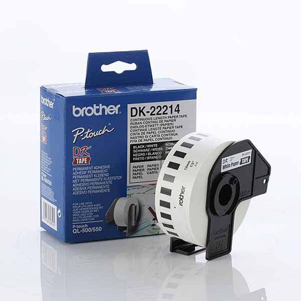 4977766628525 Brother White Paper Roll 12mm x 30.48. DK-22214. For use with QL-500, QL-550, QL-650TD and QL-1050 printers