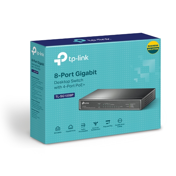 6935364021160 TP-Link TL-SG1008P 8-Port Gigabit Desktop Unmanaged Switch with 4-Port PoE 53W IEEE 802.3af, Up to 64W for all PoE ports,Up to 15.4W for each PoE por