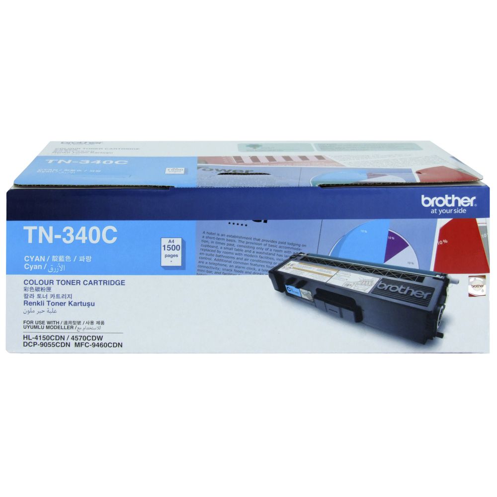 4977766682756 Brother TN-340C Colour Laser Toner - Standard Yield Cyan, HL-4150CDN/4570CDW, DCP-9055CDN, MFC-9460CDN/9970CDW - 1500 pages