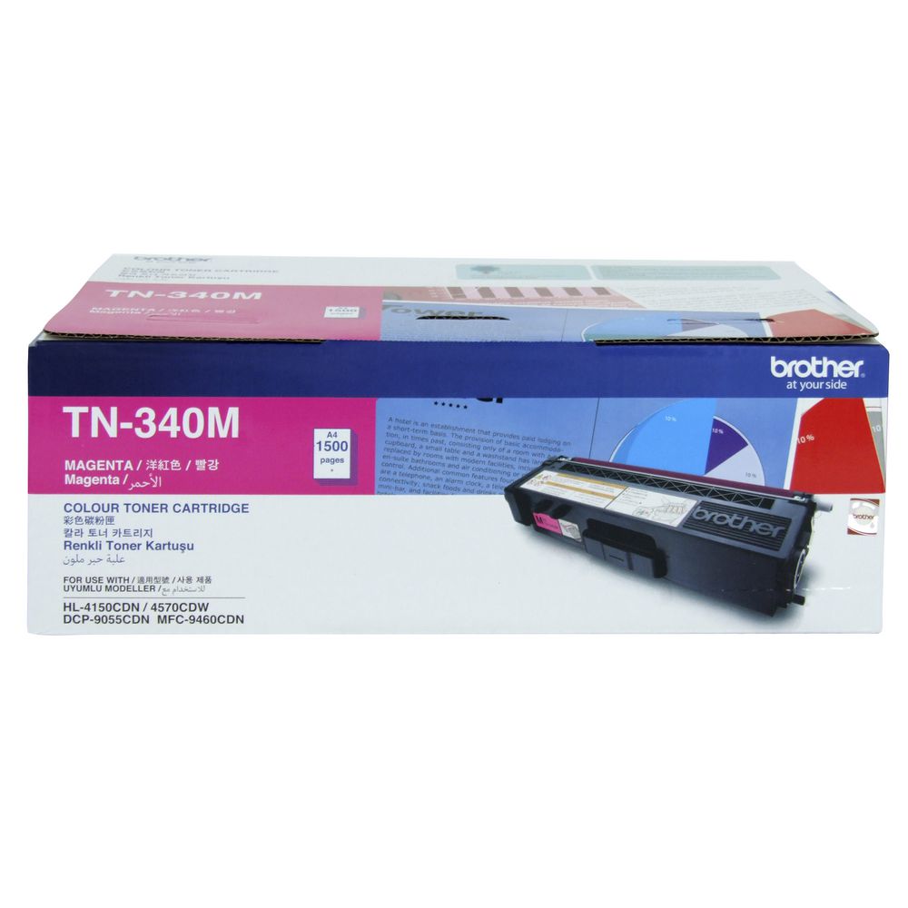 4977766682770 Brother TN-340M Colour Laser Toner - Standard Yield Megenta, HL-4150CDN/4570CDW, DCP-9055CDN, MFC-9460CDN/9970CDW - 1500 pages