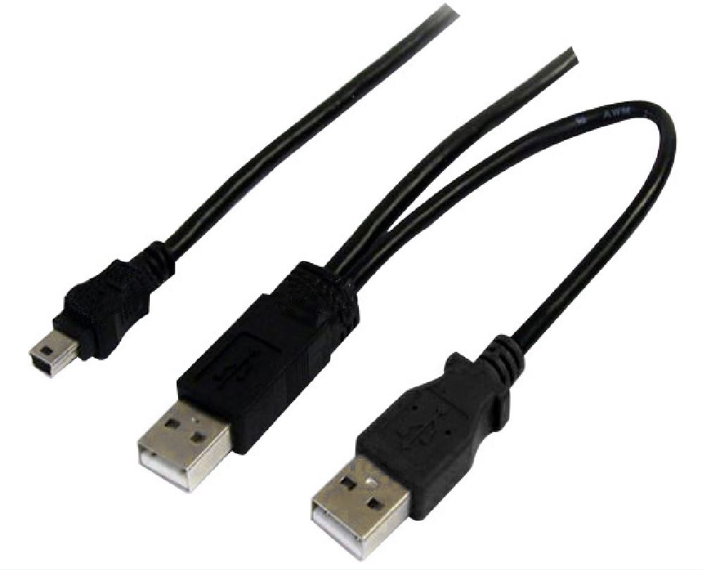 9320200612652 Astrotek USB 2.0 Y Splitter Cable - Type A Male to Mini B 5 pins 1m + USB Type A Male 2m Black Colour Power Adapter Hub Charging 20cm