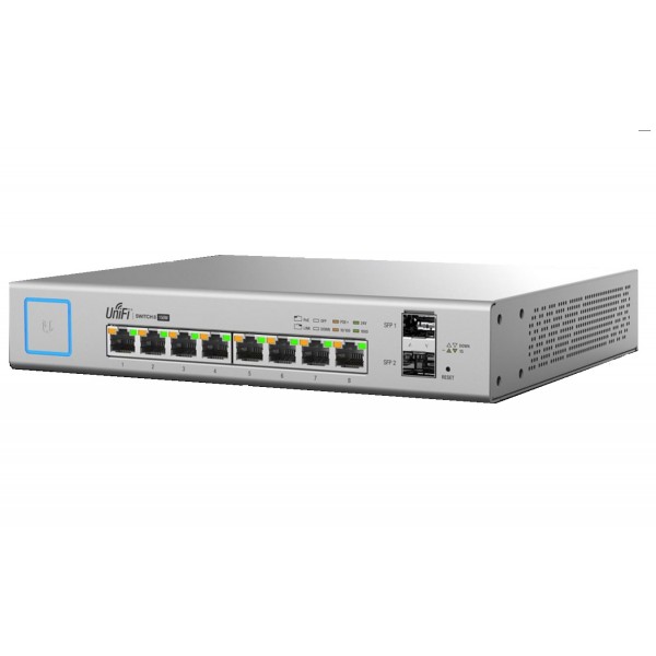 810354024450 Ubiquiti UniFi Switch 8-port Managed PoE+ Gigabit Switch with SFP, 130W PoE Budget, Quiet Fanless Operation, GEN1, Incl 2Yr Warr