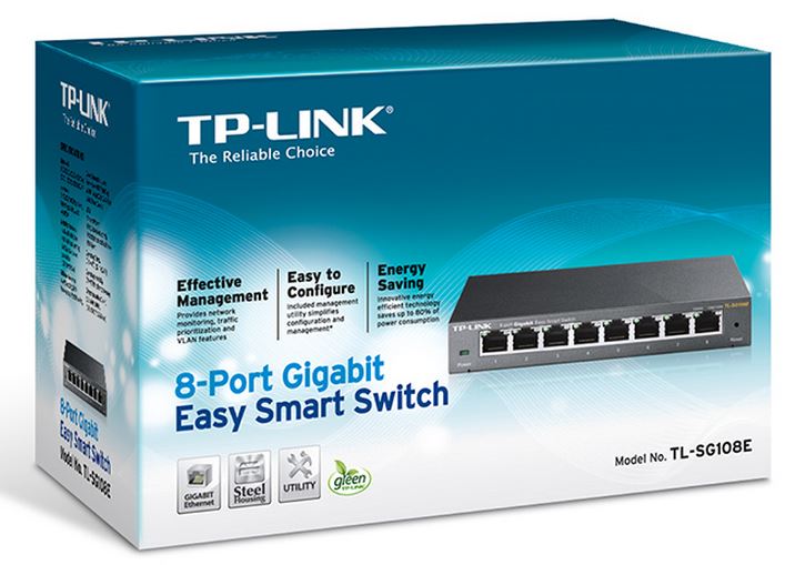 6935364021856 TP-Link TL-SG108E 8-Port Gigabit Easy Smart Switch Provides network monitoring, traffic prioritization and VLAN Web-based user interface Fanless