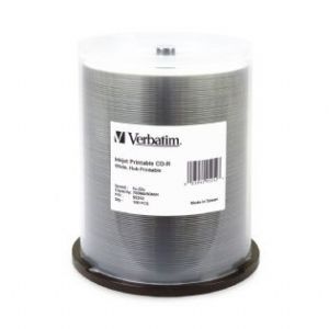 23942952527 Verbatim CD-R 700MB 100Pk White Wide InkJet 52x Ideal for full-surface, edge-to-edge printing