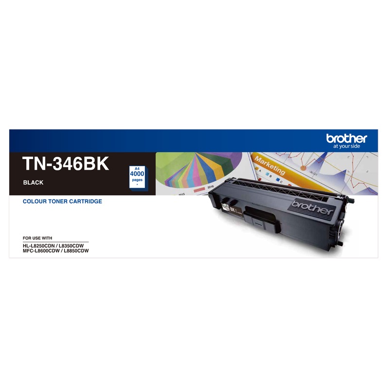 4977766733984 Brother TN-346BK High Yield Black Toner, HL-L8250CDN/8350CDW MFC-L8600CDW/L8850CDW - 4000Pages