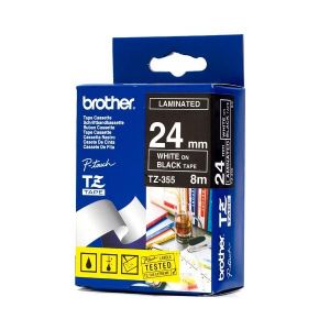 4977766681797 Brother 24MM White On Black TZ