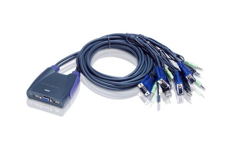 4710423772861 Aten Compact KVM Switch 4 Port Single Display VGA w/ audio, 1.8m Cable, Computer Selection Via Hotkey,