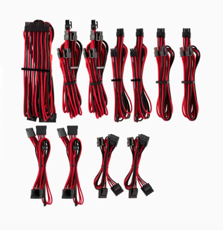 843591079617 For Corsair PSU - RED/BLACK Premium Individually Sleeved DC Cable Pro Kit, Type 4 (Generation 4)