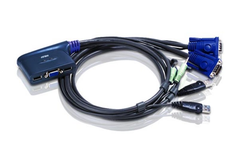 4710423775336 Aten Compact KVM Switch 2 Port Single Display VGA w/ audio, 0.9m Cable, Computer Selection Via Hotkey,
