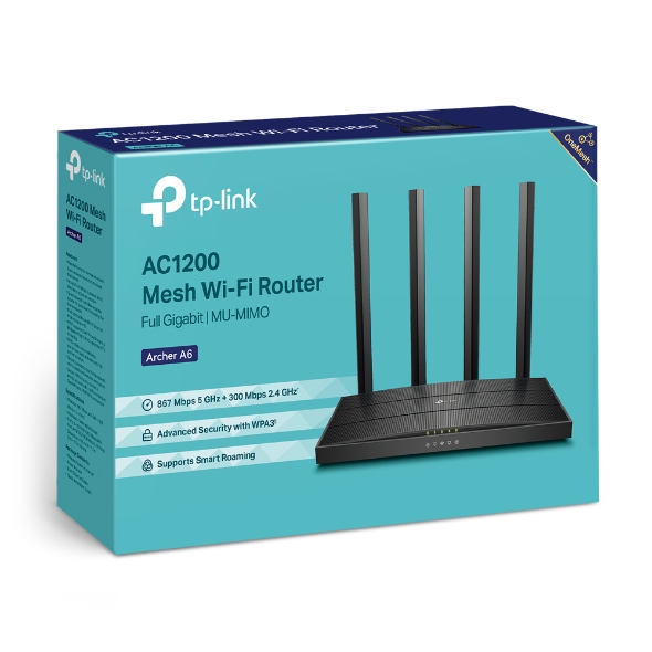 6935364088910 TP-Link Archer A6 AC1200 Wireless MU-MIMO Gigabit Router (OneMesh) Dual-Band Wi-Fi – 867 Mbps at 5 GHz and 300 Mbps at 2.4 GHz band