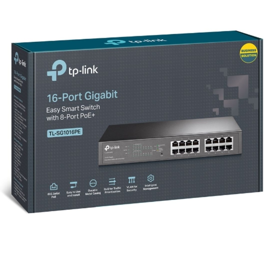 6935364098865 TP-Link TL-SG1016PE 16-Port Gigabit Easy Smart Switch 8-Port PoE+ Rack Mountable/Desktop, 32Gbps Switching Capacity,8K MAC Address Table
