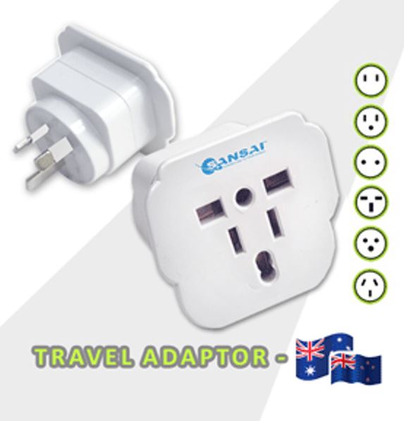 9324747000637 Sansai Travel Adaptor for 240V equipment from Britain, USA, Europe, Japan, China, HongKong, Singapore, Korea  Italy, to use in Australia.