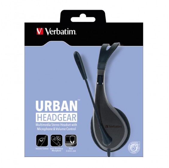 9311599416464 Verbatim Multimedia Headset with Microphone - 3.5mm Jack, Wide Frequency Stereo, 40mm Drivers, Comfortable Ergonomic Fit, Adjustable