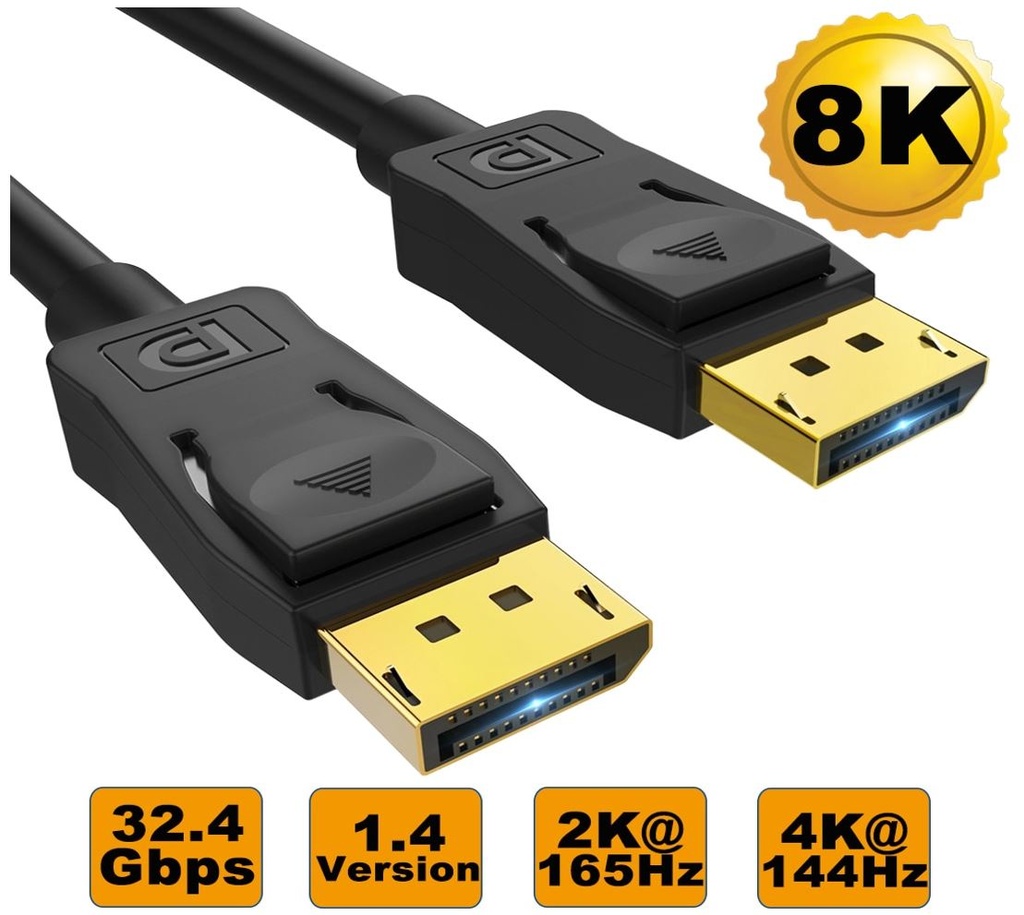 9341756019993 8Ware 3m Ultra 8K DisplayPort DP1.4 Cable - Male to Male Gold Plated 7680x4320 8K@60Hz 4K@144Hz 32.4Gbps UHD QHD FHD HDP HDCP HDTV HDR 28AWG