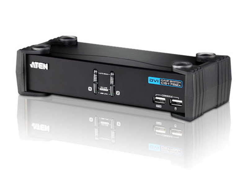 4710423776821 Aten Desktop KVMP Switch 2 Port Single Display DVI w/ audio, 2x Custom KVM Cables Included, 2x USB Port, Selection Via Front Panel