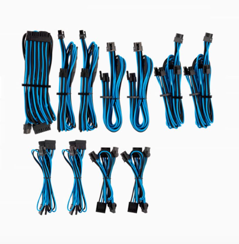 843591079631 For Corsair PSU - BLUE/BLACK Premium Individually Sleeved DC Cable Pro Kit, Type 4 (Generation 4)
