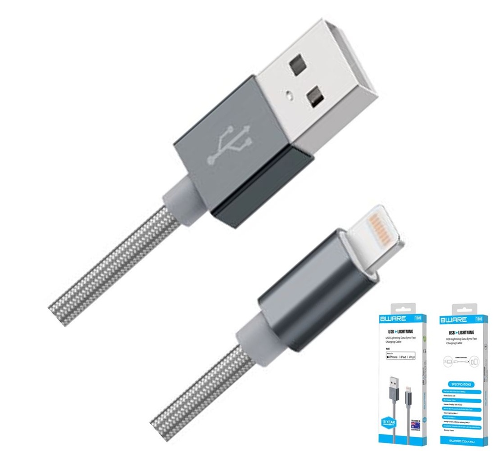 750258579871 8Ware Premium 2m Apple Certified USB Lightning Data Sync Fast Charging Cable for iPhone X XS XR Max 8 7 6 iPad Air Mini iPod Retail Pack ~CB8W-IPHR1