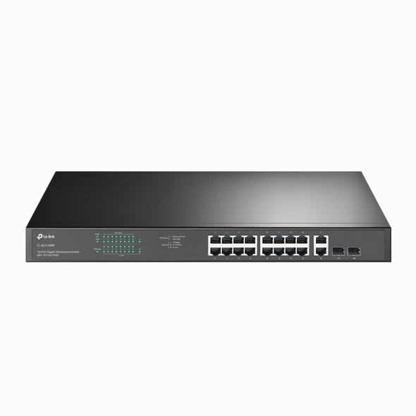 6935364072155 TP-Link TL-SG1218MP 18-Port Gigabit Rackmount Switch With 16 PoE+  2 SFP Slots, 16× Gigabit PoE+ Ports, 2× Gigabit Non-PoE Ports, 2× Combo Gigabit SF