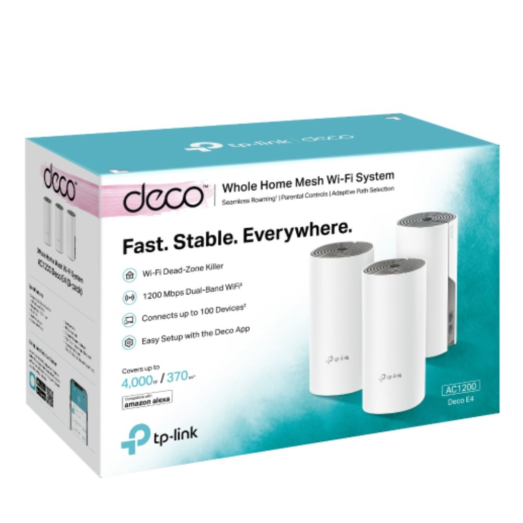 6935364086794 TP-Link Deco E4(3-pack) AC1200 Whole Home Mesh Wi-Fi System, ~370sqm Coverage
