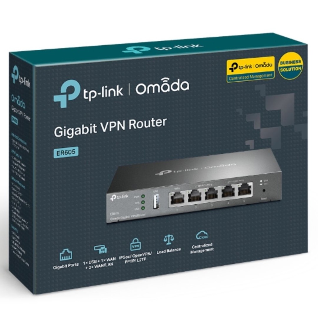 6935364089597 TP-Link TL-ER605 (TL-R605) SafeStream Gigabit Multi-WAN VPN Router PPPoE 1 WAN 3 Changeable WAN/LAN Ports 10BASE-T, Centralised Cloud, Omada