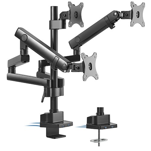 6956745159470 Brateck Triple Monitor Aluminum Slim Pole Held Mechanical Spring Monitor Arm Fit Most 17"-27" Monitors Up to 7kg per screen VESA 75x75/100x100