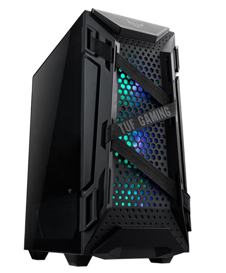 4718017521734 ASUS GT301 TUF Gaming Case Black ATX Mid-Tower Tempered Glass Compact Case, Honeycomb Panel, 4 Total Pre-Installed 120mm Fans 3x ARGB + 1x