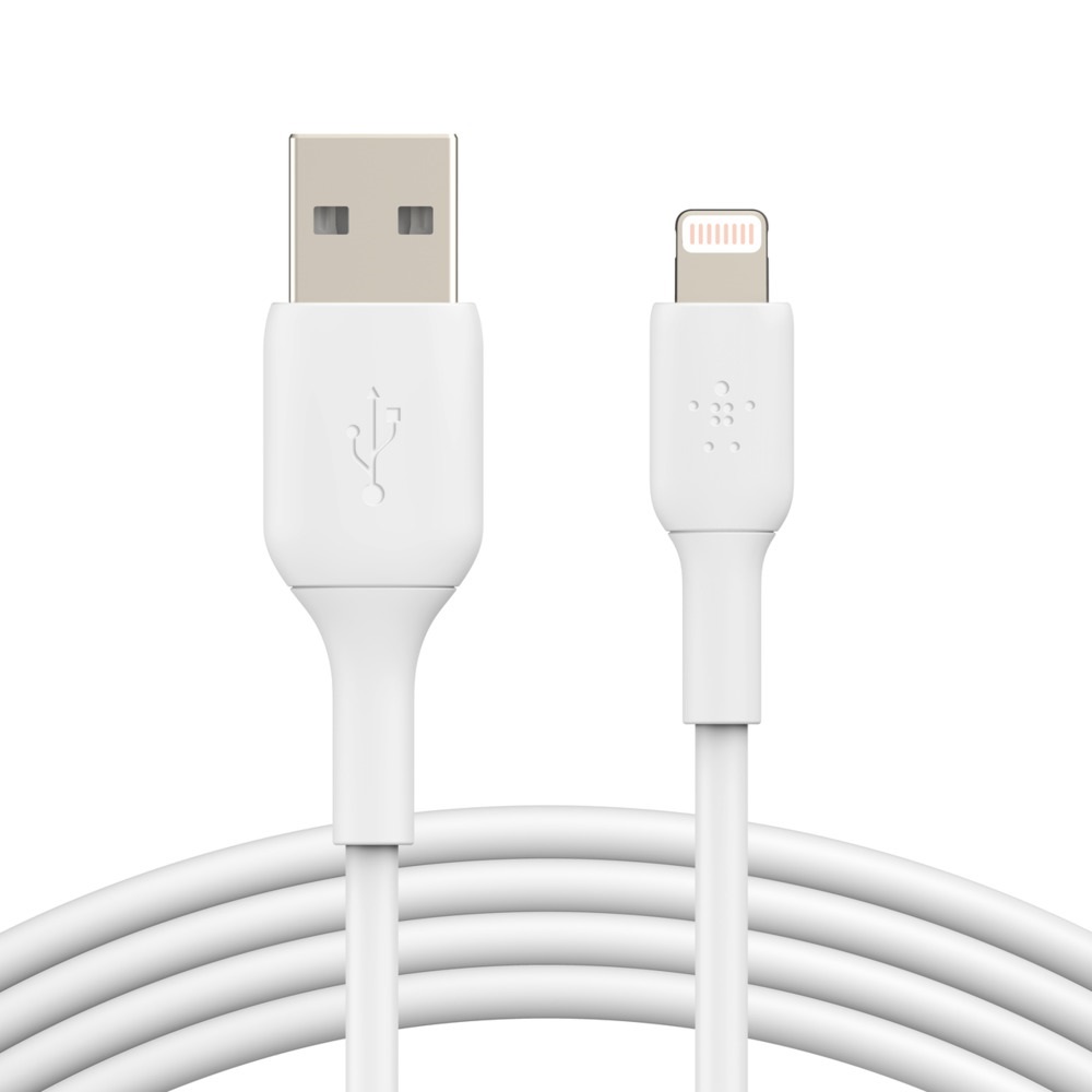 745883788651 Belkin BoostCharge Lightning to USB-A Cable (1m/3.3ft) - White (CAA001bt1MWH), 480Mbps, 8K+ bend, Apple iPhone / iPad / Macbook, 2YR