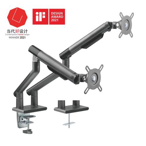 6956745162845 Brateck Dual Monitor Premium Slim Aluminum Spring-Assisted Monitor Arm Fix Most 17"-32" Monitor Up to 9kg per screen VESA 75x75/100x100 (Space Grey)