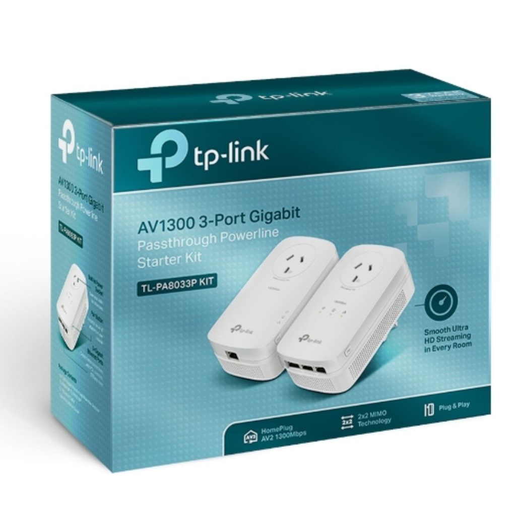 6935364086190 TP-Link TL-PA8033P KIT AV1300 3-Port Gigabit Passthrough Powerline Starter Kit