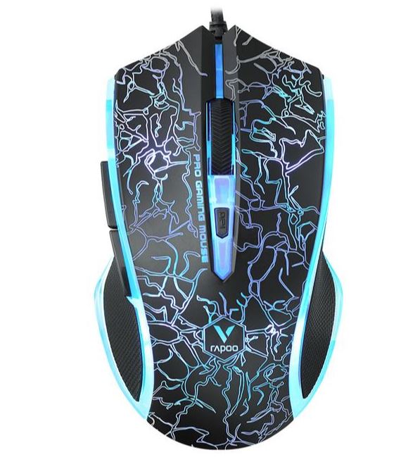 6940056121271 RAPOO V20S Wired LED Optical Gaming Mouse Black - Up to 3000dpi 16m Colour 5 Programmable Buttons (LS)