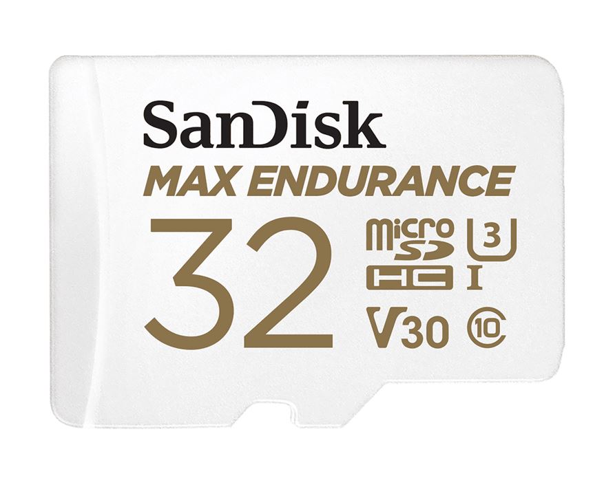 619659178482 SanDisk Max Endurance 32GB microSD 100MB/s 40MB/s 20K hrs 4K UHD C10 U3 V30 -40°C to 85°C Heat Freeze Shock Temperature Water X-ray Proof SD Adapter