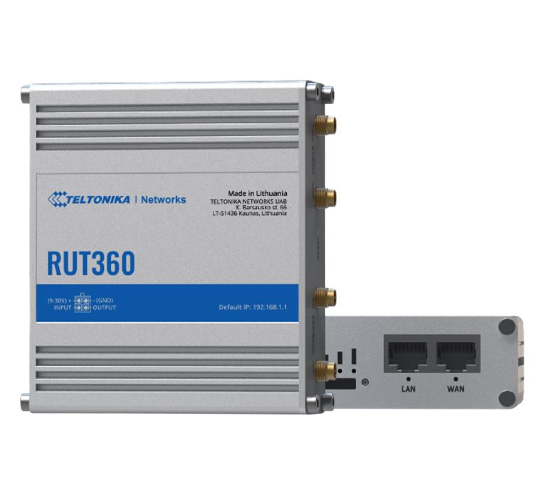 4779027312804 Teltonika RUT360-LTE CAT6 Industrial Cellular Router, 4G, WAN Failover, Remote Management, Access  VPN services, PSU included