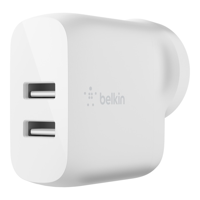 745883793617 Belkin BoostCharge Dual USB-A Wall Charger 24W - White (WCB002auWH), 2xUSB-A (12W), Dual Port Fast charger, $2,500 Connected Equipment Warranty,2YR