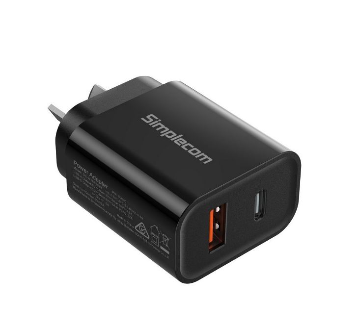 9350414002734 Simplecom CU220 Dual Port PD 20W Fast Wall Charger USB-C + USB-A for Phone Tablet